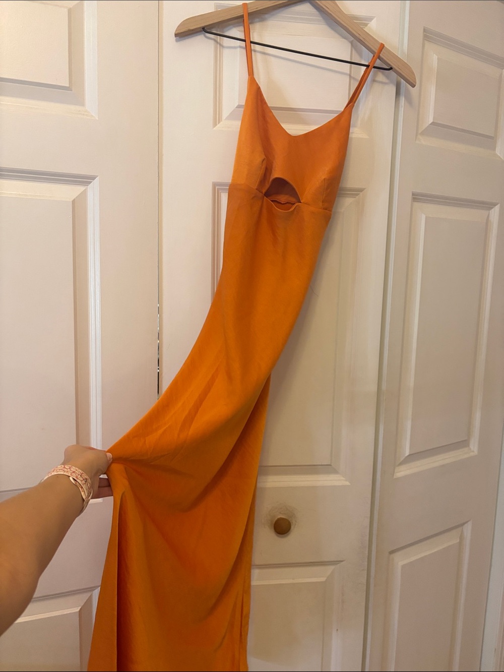 House of Harlow 1960 Vibrant Orange Maxi Slip Dress with Front Cutout